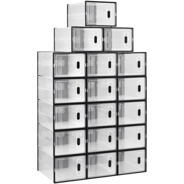 D&J Schoenen opbergsysteem - Schoenen organizer - Opvouwbaar en stapelbaar - Magnetisch - 35x25x19 cm - 18 stuks - Schoenen Transparant/Zwart