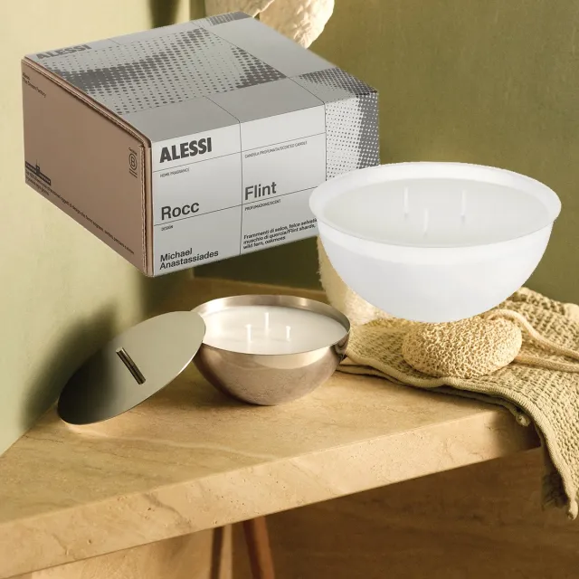 Alessi Rocc-Set-Small-Flint-Geurkaars-mét-Container gepolijst staal