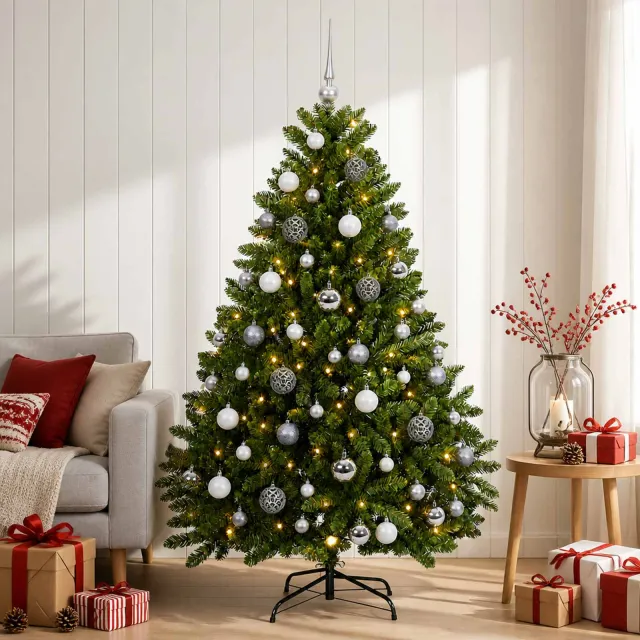 vidaXL Kunstkerstboom lichtgroen met kerstbal 180 cm 300 LED's Warmwit groen
