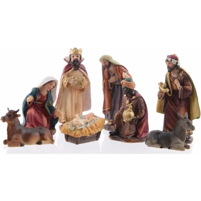 Decoris Kerststal beelden - 8x st - 12 cm - polyresin - kerstgroep - kerstbeelden Multi