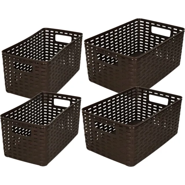 Forte Plastics Set van 8x stuks opbergboxen/opbergmandjes rotan donkerbruin kunststof met inhoud 5 en 10 liter