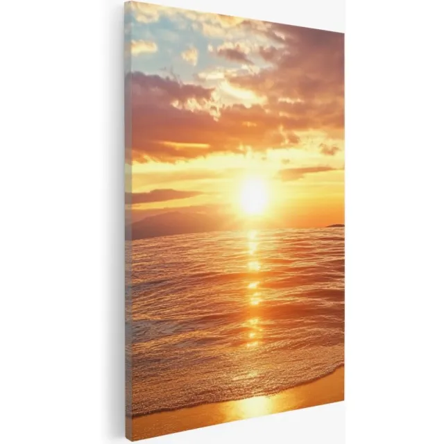 Saammp Canvas Schilderij - Tropisch strand - Zee met zonsondergang - 80x120 - Foto op canvas - Wanddecoratie - muurdecoratie Woonkamer - Slaapkamer decoratie - Canvas Print Multicolor