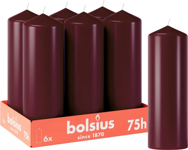 Bolsius Gladde Stompkaarsen - 6 stuks - Bordeauxrood - 75 branduren - 20 x 6,8 cm Bordeaux Rood