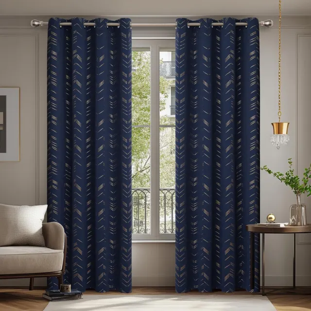 Unyqoos Donkerblauwe thermogordijnen met lijnpatroon voor woonkamer, set van twee