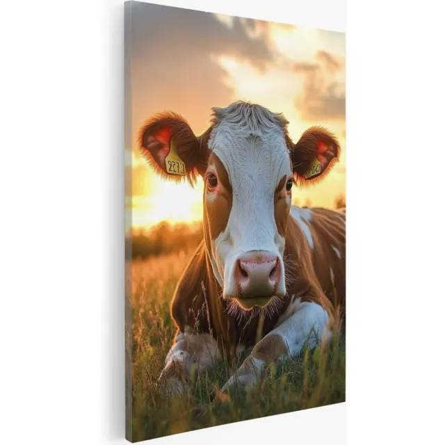 Saammp Canvas Schilderij - Koe in nederlandse zonsondergang - Dieren - Natuur - 30x45 - Foto op canvas - Wanddecoratie - Muurdecoratie Woonkamer - Slaapkamer decoratie - Canvas Print Multicolor