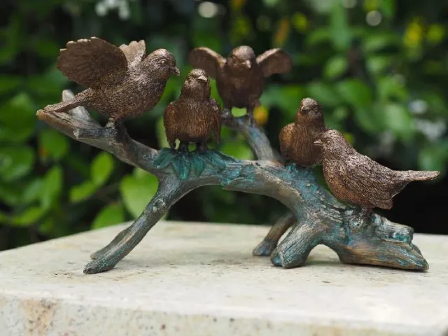 GerichteKeuze Beeldjes brons decoratie voor binnen en buiten – echte bronzen dieren beelden musjes op tak | GerichteKeuze