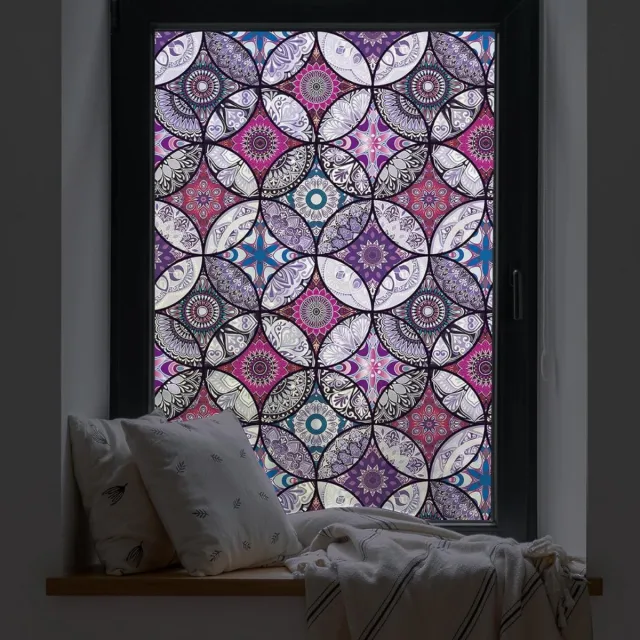 Gtb Raamfolie Glas in Lood - Raamfolie Zelfklevend - Raamfolie - Paars - ‎200cm x 45cm x 0.01cm