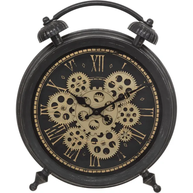 JJA Tafelklok-Wandklok met Zichtbare Bewegende Tandwielen - 35cm x 41cm vintagezwart met bronzen accenten