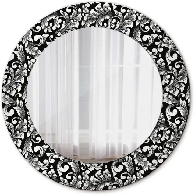 TULUP Spiegel - Spiegel op gehard Glas - Ronde Spiegel - Ornament - Diameter: 50 cm - Zwart-Witte - Slaapkamerspiegel - Badkamerspiegel - Gang - Kleedkamer - Decoratieve spiegel met patroon - Moderne Spiegel - Scandinavisch Design - Wandmontage Zwart-wit Ornament
