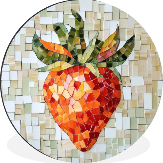 WallCircle Wandcirkel - Muurcirkel - Aardbei - Rood - Mozaïek - Fruit - Aluminium - Dibond - 30x30 cm - Binnen en Buiten Aardbei - Mozaïek