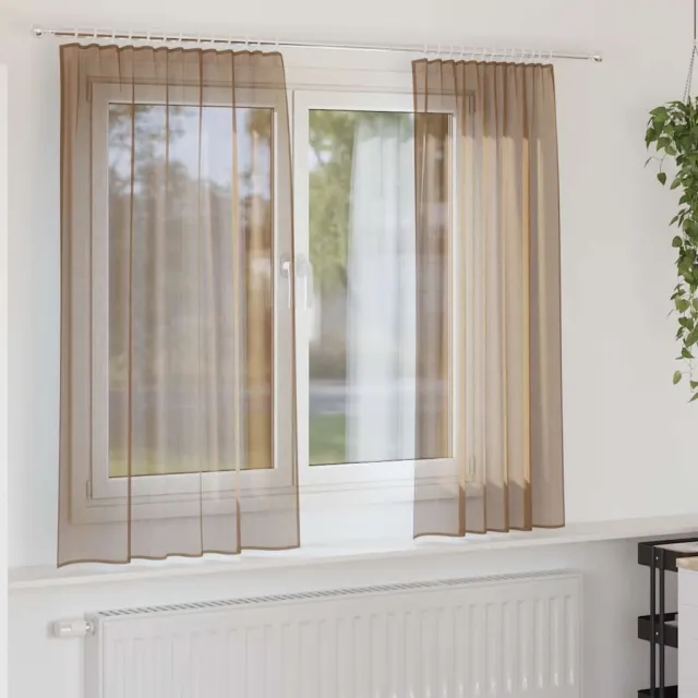 vidaXL Gordijnen voile met roedezakken 2 st lichtbruin