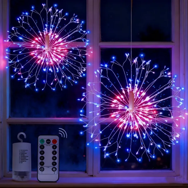 MUPOO Kerstverlichting Buiten – LED Vuurwerklamp 198 LEDs Multicolor – Batterij Aangedreven Lichtslinger met 8 Modus & Timer – Kleurrijke Sfeerverlichting voor Binnen & Buiten, Kerstboom, Tuin, Party, Balkon & Feestdecoratie