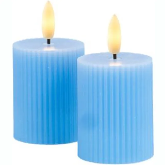 Sirius Smilla - rechargeable - set van 2 oplaadbare blauwepilaar kaarsen met ribbel structuur - ø 5 cm - H 6,5 cm
