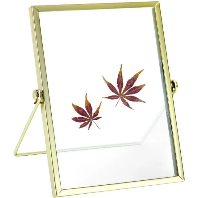 longziming Gouden Glazen Fotolijst 20x15 cm – Dubbelzijdig – Metalen Rand – Elegante Decoratie