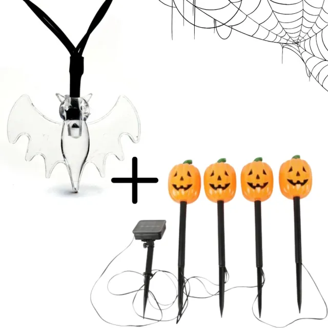 RexTech Halloween solar verlichtingsset - Vleermuis en Pompoen - Halloween verlichting - Lichtslinger en priklampen - Feestverlichting