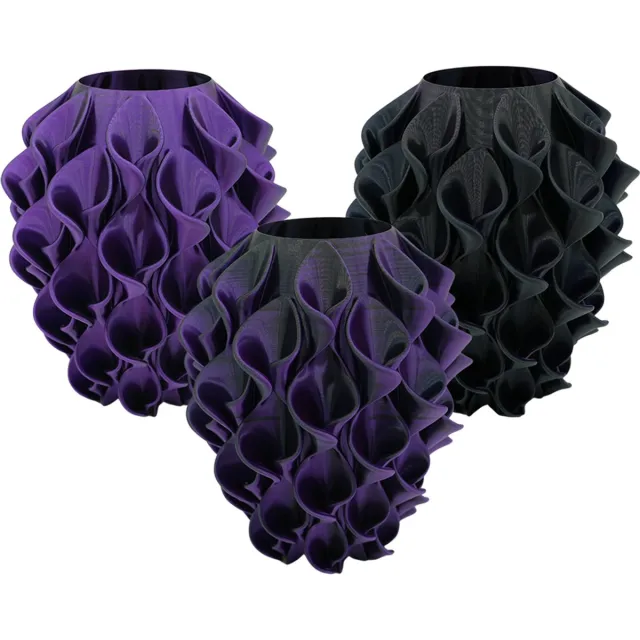 Lovora Bluma moderne vaas - Decoratieve vaas - Zwart / Paars - 3d geprinte vaas – geschikt voor droogbloemen - 25CM