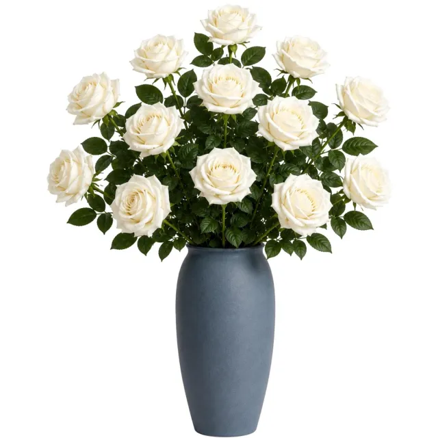 Bellatio Design Kunstbloem Roos Dijon - 12x - 64 cm - wit - zijde kunstbloemen - Boeket - stelen - rozen