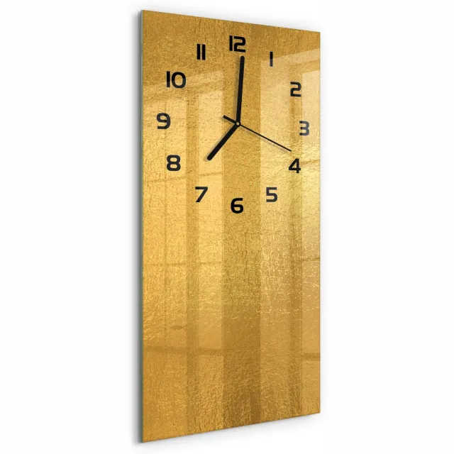TULUP Wandklok - Achtergrond van goudfolie Gekleurde Glazen Klok - 30x60 cm - Gouden Glazen Klok Met Print - Zwarte handen - Rechthoekige Klok - Moderne Wandklok Glas - Wandklok Glas Decoratie