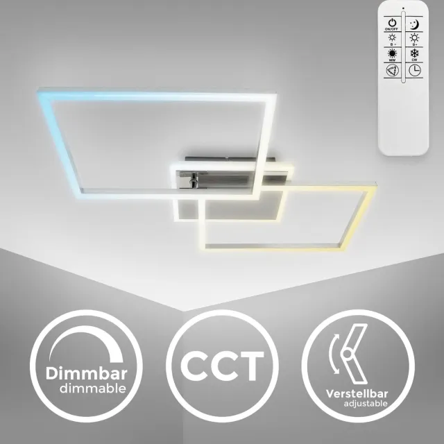 B.K.Licht Plafondlamp dimbaar - LED frame - vierkant - CCT - instelbare kleurtemperatuur - met timer - afstandsbediening - metaal - 40W aluminiumkleuren