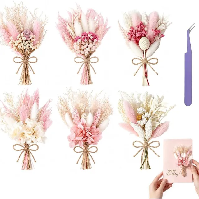 kaiyaya 6 Stuks Droogbloemen Boeket - Natuurlijk en Onderhoudsvrij - Roze Pampasgras - Handgemaakt Mini Boeket - Voor DIY Projecten, Tafeldecoratie, Bruiloft, Cadeau - 15 cm, Roze Beige