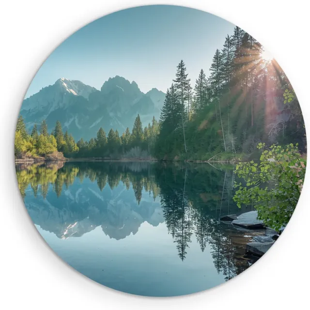 Saammp Forex Muurcirkel - Bergen - Zon - Meer - botanisch - Landschap - Natuur - Ø 60 - Wandcirkel - Wanddecoratie Cirkel - Muurdecoratie Woonkamer - Slaapkamer decoratie - Rond Schilderij