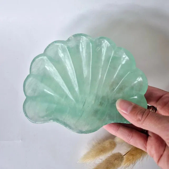 Moonlight Gemstones Edelsteen Carving Schaal Schelpvorm Groene Fluoriet #20 - Uniek Cadeau Meerkleurig
