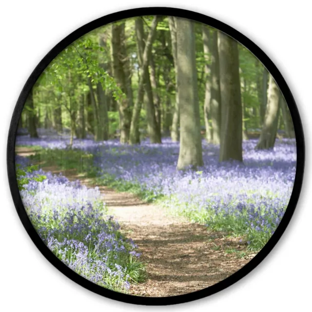 FrameYourWall Poster in lijst Rond - Fotolijst 40x40 cm - Posters - Bos - Pad - Bloemen - Paars - Groen - Natuur - Ronde posterlijst zwart - Decoratie - Wanddecoratie woonkamer - Muurdecoratie slaapkamer
