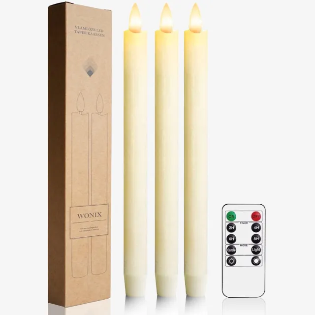 Wonix Echte was Led kaarsen met Afstandsbediening - Kaarsen op Batterijen - 3 Stuks - met flikkerende vlam - Ivoor - Warm Wit Licht