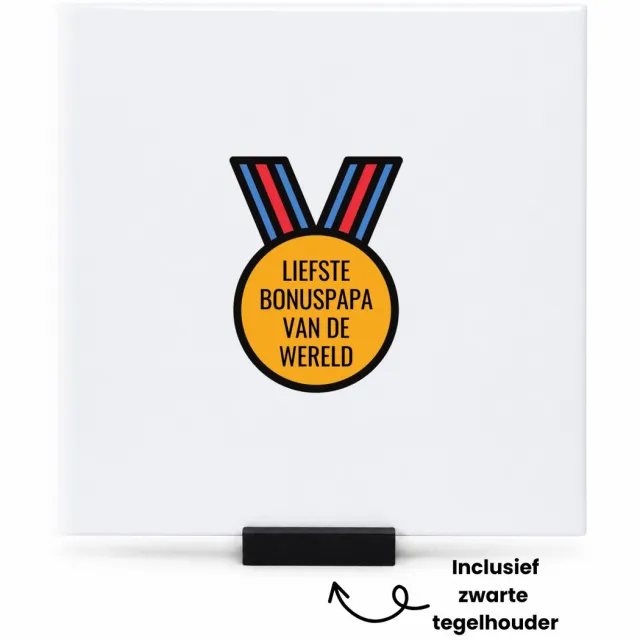 Hacebo liefste bonuspapa van de wereld tegeltje met tegelhouder - de liefste bonusvader - tegeltjes met tekst - vader cadeautjes - vaderdag - verjaardagscadeau - verjaardag - cadeau - geschenk - kado - gift - spreuktegels - 15x15 CM Wit
