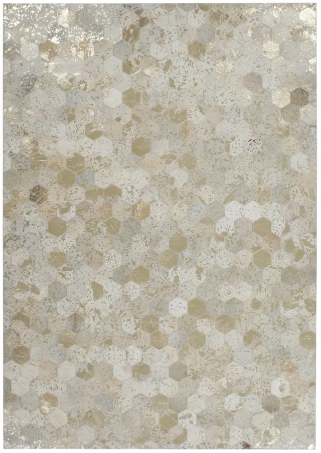 Padiro design laagpolig vloerkleed - crème / offwhite - grafisch stippenpatroon - voor vloerverwarming - van leer en katoen beige