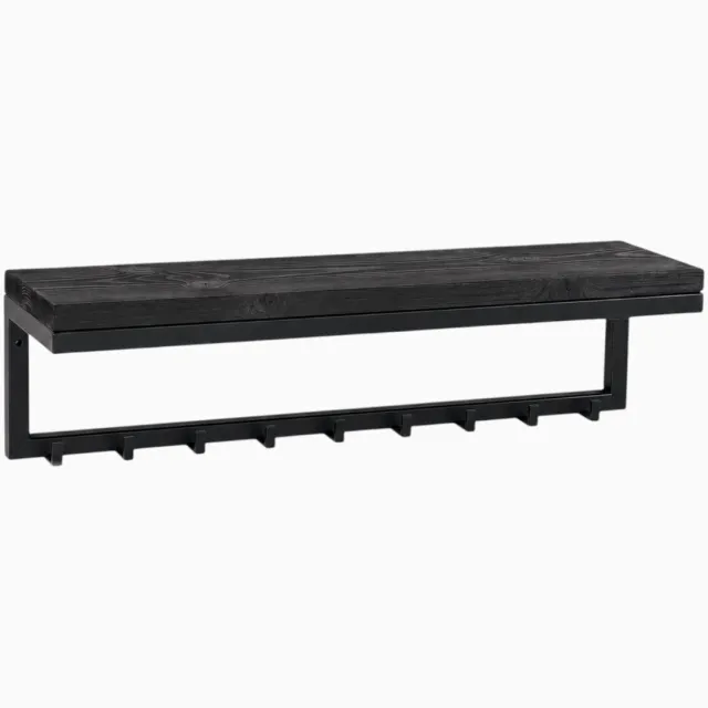 Wibema Meubelen Milton kapstok met plank – 7 haken – 70 × 25 × 18 cm – hout en staal – Wibema Mat Zwart