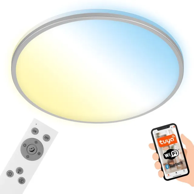 B.K.Licht BRILONER - IVY S - LED plafondlamp - 24W - 2500 lm - instelbare kleurtemperatuur - nachtlichtfunctie, timerfunctie, geheugenfunctie - dimbaar via afstandsbediening - Amazon Echo en Google Home - IP20 - Ø 33,3 cm silver