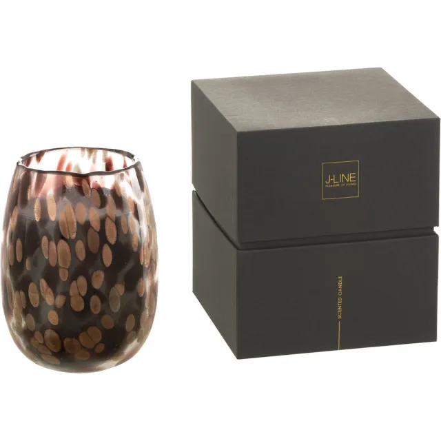 J-Line geurkaars Mia - Leather & Leaves - glas - zwart/mix - small - 90U Multi