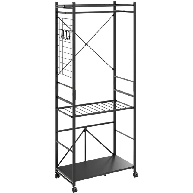 SoBuy KLS22-SCH Opvouwbaar Kledingrek op Wielen - Met Bagagerek en Verplaatsbare Planken - Voor Slaapkamer en Wasruimte - 70,5 x 38,5 x 175 cm - Zwart