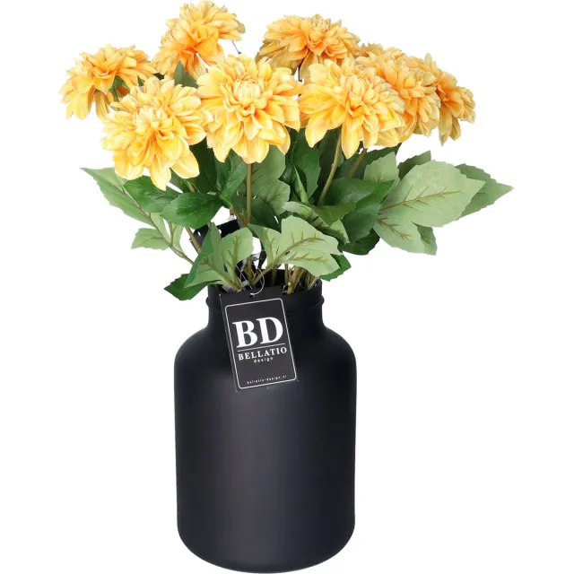Bellatio Design Kunstbloem Dahlia boeket - 10x stelen - 50 cm - lichtgeel - kunst zijdebloemen