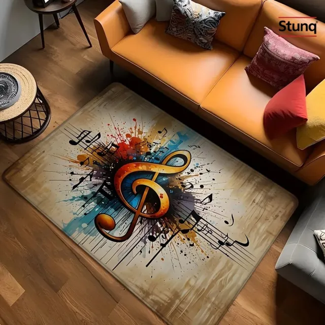 Stunq Muzieknoot Vloerkleed met Vioolsleutel, Wasbaar Beige