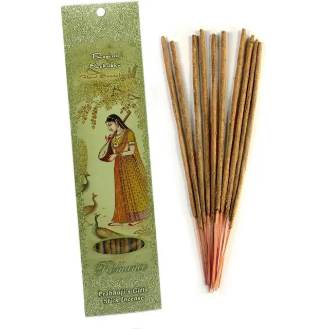 Prabhuji's Gifts Wierooksticks, handgerold, 'Ragini Kakubha' met bloemig sandelhout (Romantiek), 20 sticks Bruin