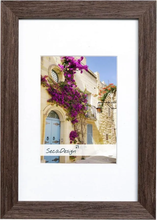SecaDesign Fino Hout - Fotolijst 15x20 / 10x15 cm fotomaat met passe-partout - Donkerbruin