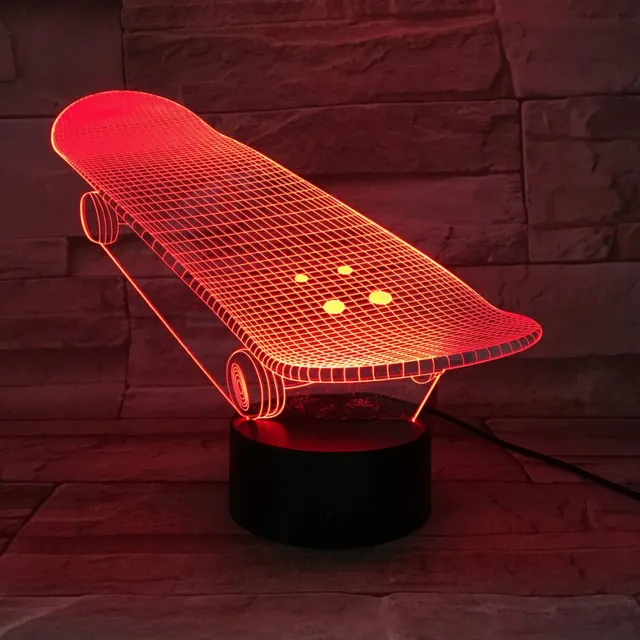 MC Living 3D Led Lamp Met Gravering - RGB 7 Kleuren - Skateboard