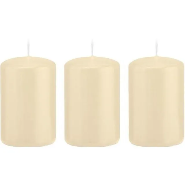Trend Candles Cilinderkaars/stompkaars - 3x - cremewit - 5 x 8 cm - 18 branduren - met brandvertragende folie