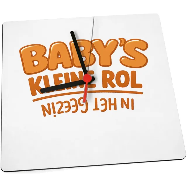 Mr Cadeautjes Klok 19 x 19 - design Humoristische babyboodschap met omgekeerde typografie | cadeau Wit