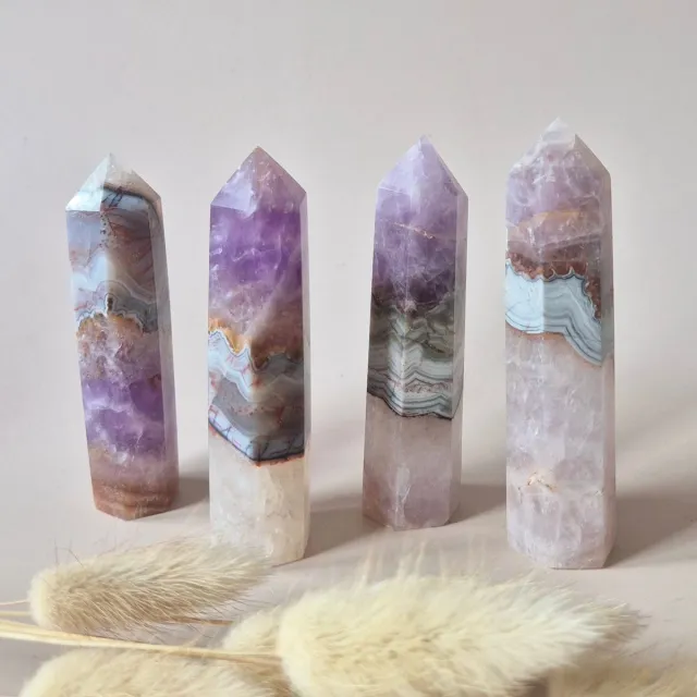 Moonlight Gemstones Amethist Agaat Toren 7–9 cm | Spirituele Edelsteen