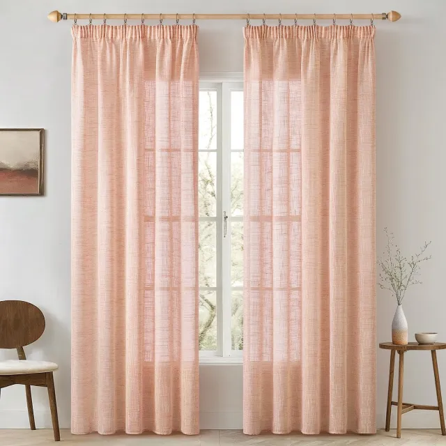 Ibenzoa Stijlvolle Linnenlook Gordijnen Set van 2, Wit, 140x215cm - Voor Woonkamer en Slaapkamer oranje