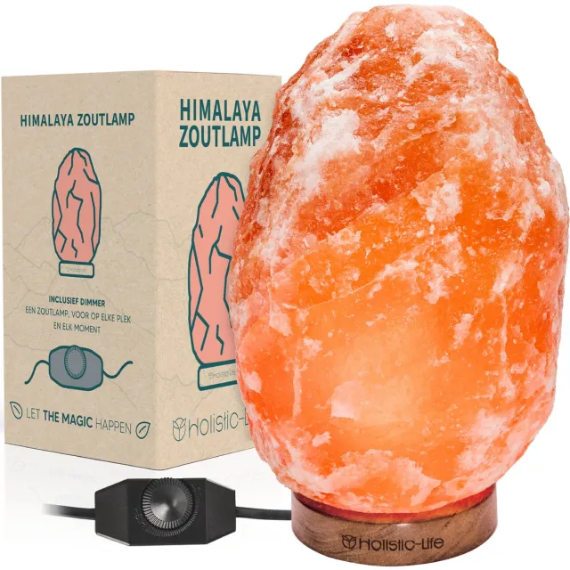 Holistic-Life Dimbare XL Zoutlamp 5-7KG Himalayazout – Tafellamp – Sfeerlamp – Zoutsteen Nachtlamp – Incl. E-book oranje