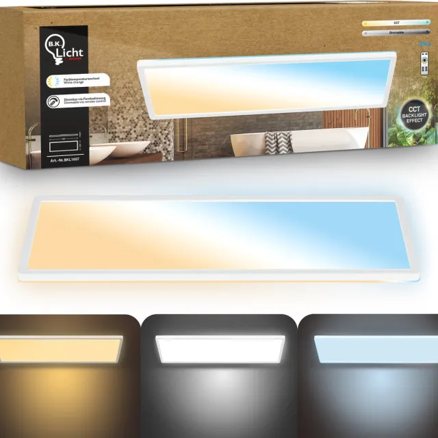B.K.Licht Shallow - Dimbaar Badkamerlamp Plafonniere - plafondlamp met afstandsbediening - badkamerverlichting met CCT - IP44 - 58 x 20 cm - wit Wit (lang) met CCT