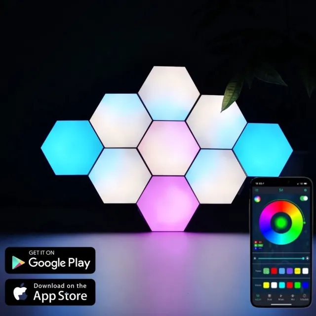 LivelyLights Hexagon LED Panelen met App - Verlichting met Muziek Sensor - Gaming Accesoires - Wandlamp Binnen - 10 Stuks Wit