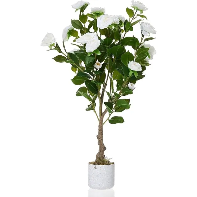 HOERFURIY Witte Kunst Camellia Boom 1 stuk - 20 Bloemen - 2.8FT Compacte Decor
