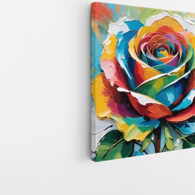Saammp Canvas Schilderij - Kleurrijke Roos - Bloemen - Abstract - 40x40 - Foto op canvas - Wanddecoratie - Muurdecoratie Woonkamer - Kantoor Decoratie Multicolor