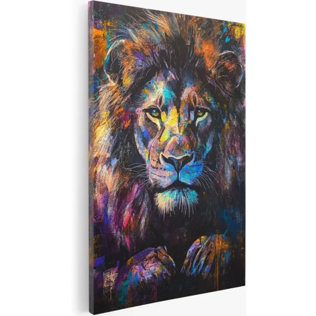 Saammp Canvas Schilderij - Kleurrijke Abstracte Leeuw - Natuur - Dieren - 40x50 - Foto op canvas - Wanddecoratie - Muurdecoratie Woonkamer - Slaapkamer decoratie - Canvas Print Multicolor