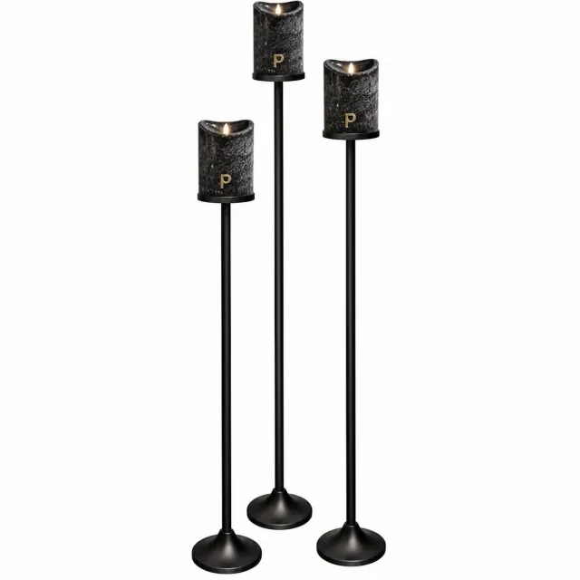 Branded By/PTMD Vloerkandelaren set van 3 stuks zwart incl. zwarte LED candles Stompkaars - Set 3 stuks XL kandelaars zwart - 120cm 110cm en 100cm - vloerkandelaar - kaarsenstandaard - stompkaars-Decembertip-Cadeau moeder 5 december-Kerst cadeau-Sinterklaas cadeau